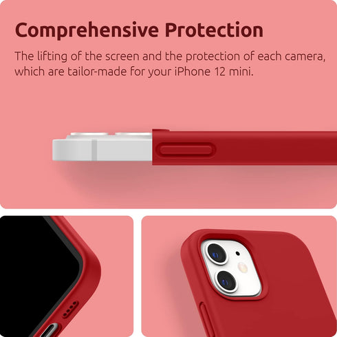 SURPHY Liquid Silicone iPhone 12 Mini Case (5.4") with Microfiber Lining & Camera Protector - Red...
