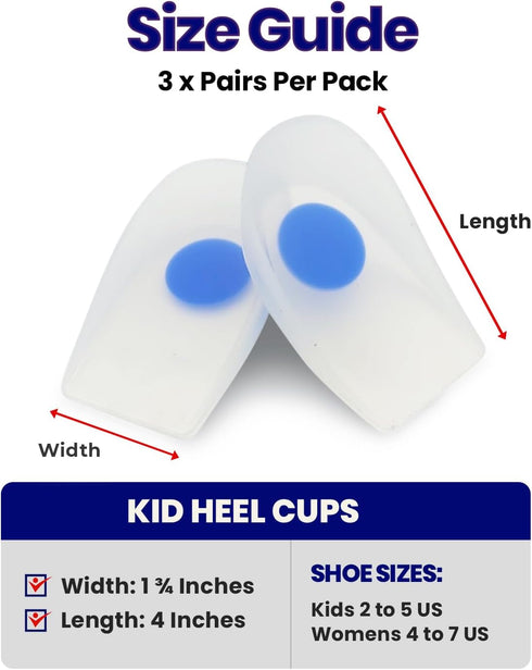 Kids Heel Cups & Heel Inserts for Sever's Disease and Heel Pain Relief | Gel Heel Cushions for Plantar Fasciitis & Achilles Tendonitis, Heel Spurs...