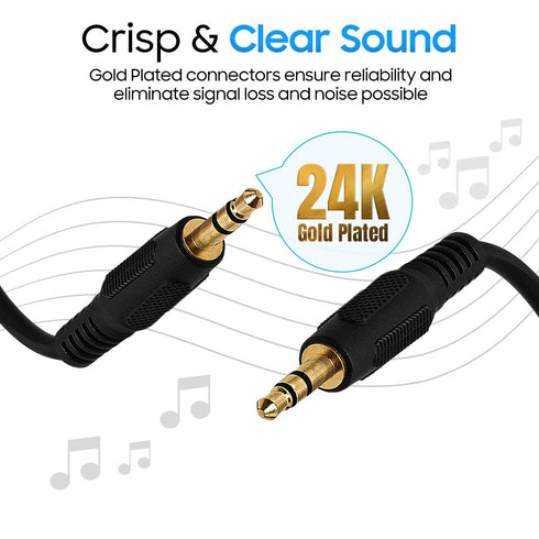 Cmple - 3.5mm Aux Audio Cable Stereo 25 ft Male to Male Speaker Cable Auxiliary Cord Adapter for Car, Phone, Headphones - Black...