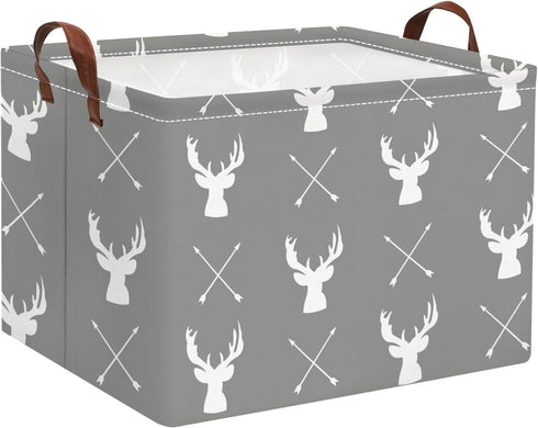 HIYAGON Baby Basket Cute Toy Bin for Boys and Girls Kids Storage Bin Organizer Box Gift Basket Empty Rectangular Deer Room Decor for Home(Grey dee...