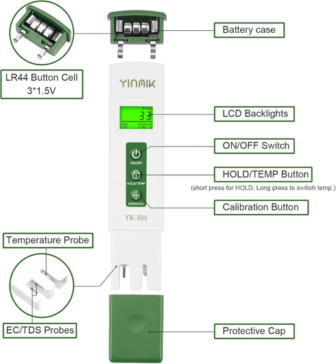 2nd Generation pH TDS Tester Combo with Horizontal Display Digital pH Meter Professional PPM Meter for Hydroponics Swimming Pool Aquarium Househol...