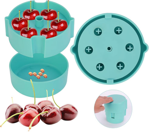 Cherry Pitter - Portable Cherry Pitter Corer Tool, Pits up to 6 Cherries at Once, Dishwasher Safe, ABS Construction, Blue...