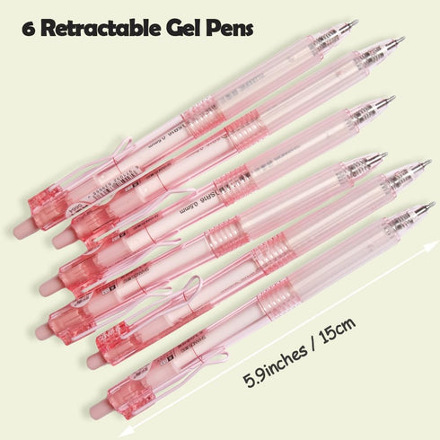 Retractable Gel Pens, 6 Pcs Quick Dry Black Ink Pens, 0.5mm Fine Point Smooth Writing Pens with Soft Silicone Grip, Cute Office School Supplies Gi...