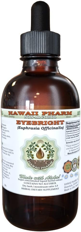 Eyebright Alcohol-Free Liquid Extract, Organic Eyebright (Euphrasia officinalis) Dried Herb Glycerite Hawaii Pharm Natural Herbal Supplement 2 oz...
