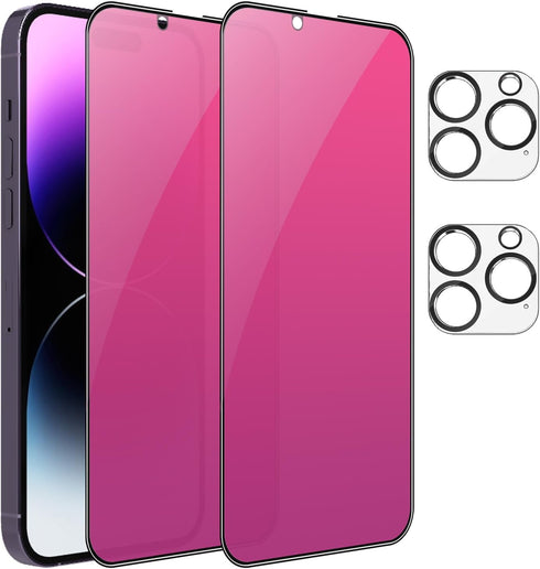 [2+2 Pack Compatible with iPhone 15 Pro Privacy Screen Protector with Camera Lens Protector, Full Coverage Mirror Anti-Spy Anti Blue Electroplated...