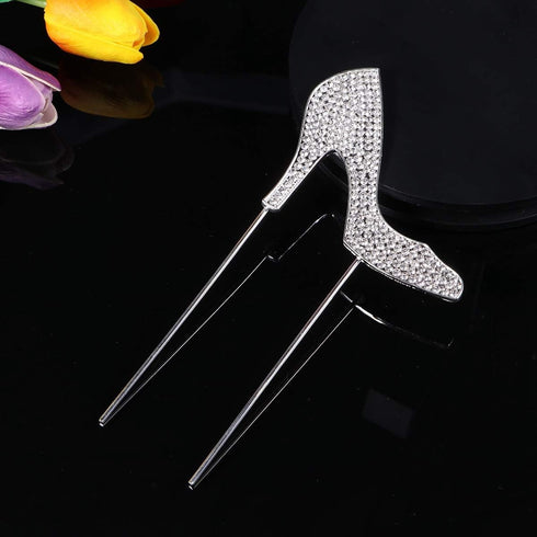 High-heeled Shoes Cake Topper Cupcake Topper Glitter Alloy Rhinestone for Birthday Party Cake Pick Food Decoration Supplies - Silver...
