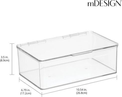 mDesign Plastic Household Storage Bin Box Organizer Container with Hinge Lid for Kitchen, Office, Bathroom, Bedroom, Hold Food, Snacks, Makeup, To...