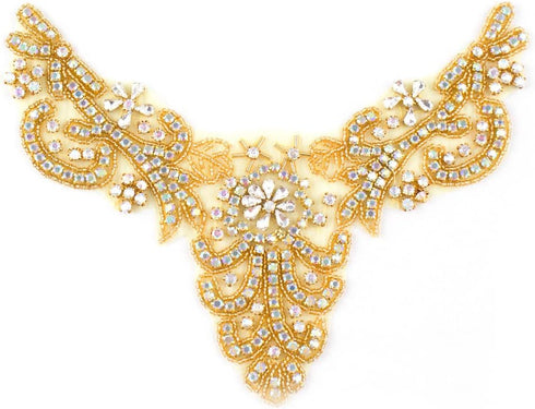 ShiDianYi Rhinestone Applique Gold Bridal Wedding Applique Crystal Pearl Diamante White Wedding Sash RA (AB Gold)...
