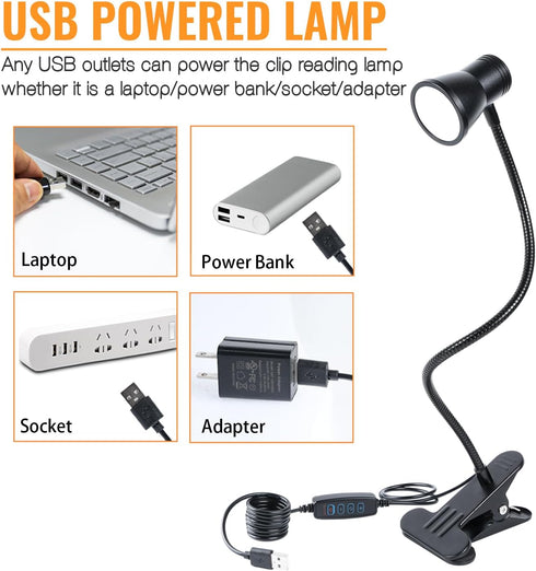 Clip Desk Lamp, USB Reading Light, Flexible Neck Led Clamp Light with 3 Color Temperature Options, 10 Dimmable Brightness Levels for Working, Stud...