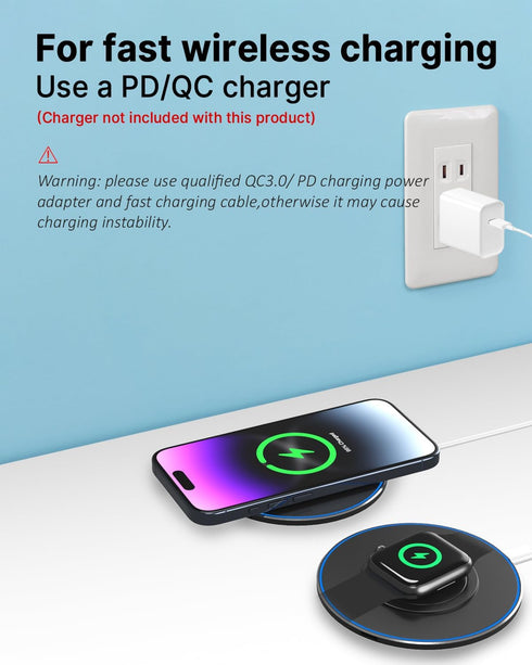 3 in 1 Wireless Charging Pad for iPhone 15 14 13 12 Series, Travel Portable 5W Charger Station for Apple iWatch, Airpods3/2/Pro, 15W Max Wireless ...