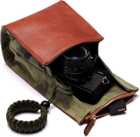CANPIS Mirrorless Camera Case, Leather Small Camera Bag Lens Pouch, Photography Travel Bag, Outdoor Carry-on Storage Bag (not support DSLR Camera ...