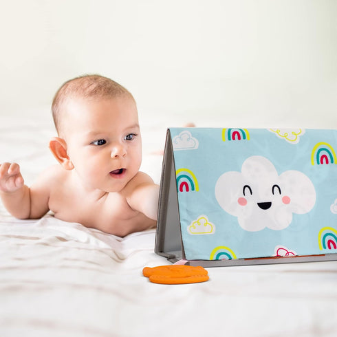 ZICOTO Soft Tummy Time Book with Large Stimulating Baby Safe Mirror - High Contrast Montessori Sensory Developmental Toy for Newborn/Infant 0-3 & ...
