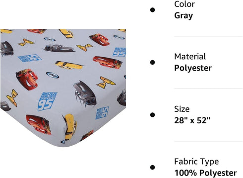 Disney Cars Fitted Crib Sheet 100% Soft Breathable Microfiber, Baby Sheet, Fits Standard Size Crib Mattress 28in x 52in, Gray...