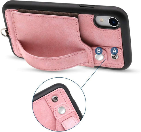 TOOVREN Cover for iPhone XR Wallet Case with Lanyard Strap Card Holder Protective Cover with Stand Wallet Leather PU Adjustable Detachable Lanyard...