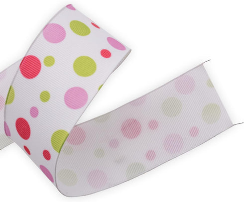 Grosgrain Polka Dot Craft Wired Ribbon,1-1/2 Inch,10 Meters Spool,White with Multi Dots,Use for DIY Gift Wrapping Wreath Floral Arrangement Bow De...