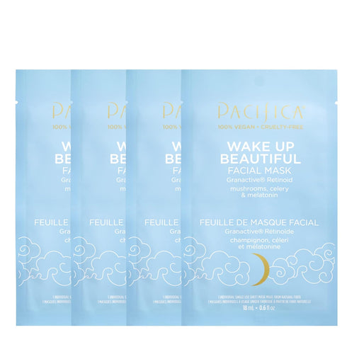 Pacifica Beauty | Wake Up Beautiful Face Mask | Sheet Mask | Retinoid, Mushrooms, Melatonin | Clean Skincare | Fine Lines, Wrinkles, Aging Skin, M...
