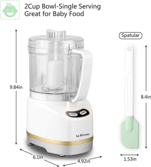 La Reveuse Electric Mini Food Processor Small Chopper 200 Watts 2-Cup Prep Bowl for Mincing Chopping Grinding Blending Pureeing (White)...