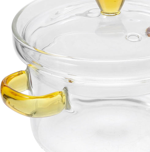 CALLARON Glass Saucepan Stovetop Milk Butter Warmer Stew Simmer Noodle Cookware with Cover and Dual Handle for Pasta Chocolate Melting Coffee Tea ...