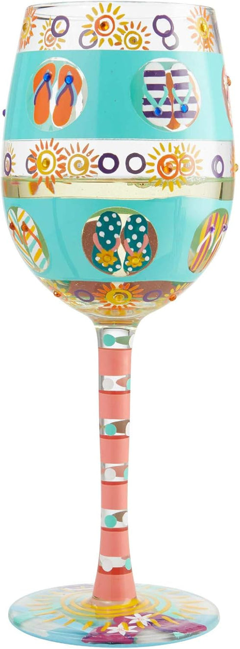 Enesco 6004759 Designs by Lolita Flip Flop Days Artisan Hand-Painted Wine Glass, 15 Ounce, Multicolor...