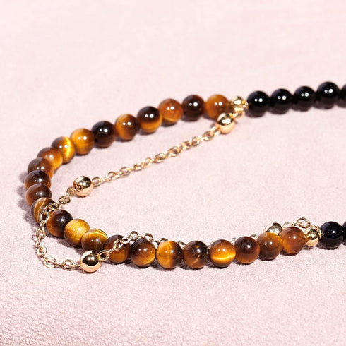 Jewever Layered Tiger Eye/Black Agate Anklet Bracelet for Women 14K Gold Plated Chain Anti-Anxiety Yoga Meditation Beach Foot Jewelry...