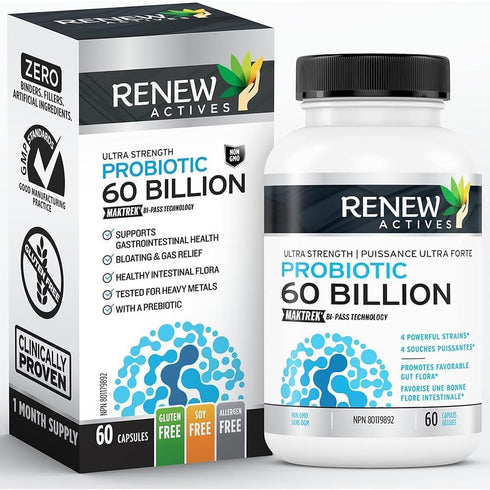 Renew Actives New Probiotics 60 Billion CFU with MAKTREK Bi-Pass Technology, Probiotics Made to Survive Stomach Acid with Advanced Absorption for ...