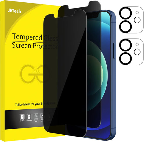 JETech Privacy Screen Protector for iPhone 12 6.1-Inch with Camera Lens Protector, Anti Spy Tempered Glass Film, 2-Pack Each......
