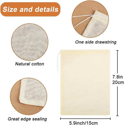 YQL Spice Bags for Cooking,30PCS 5.9x7.8Inch Soup Bags with Drawstring Tea Filter Bags Cheesecloth Bags for Straining Reusable Natural Cotton Sach...