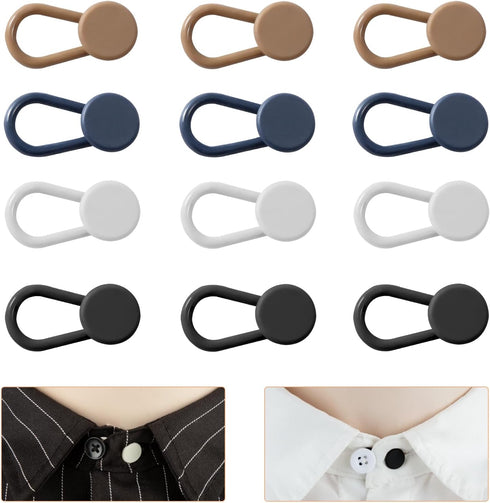 12 Pcs Collar Extenders with 4 Colors Wonder Button for Expanding Length for Men Women Dress Shirts(Black,White,Blue, Khaki)...
