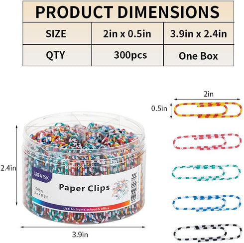 Paper Clips Colorful, 300PCS Small Medium and Jumbo?1.1 inch & 1.3 inch & 2 inch?, Durable and Rustproof, Large Great for Office School Organizing...