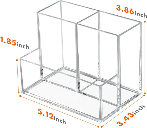 Pen Holder for Desk, Clear Acrylic Pencil Holder for Desk, Marker Holder with 3 Compartments, Pencil Organizer for Home, Office, Classroom, Bathro...