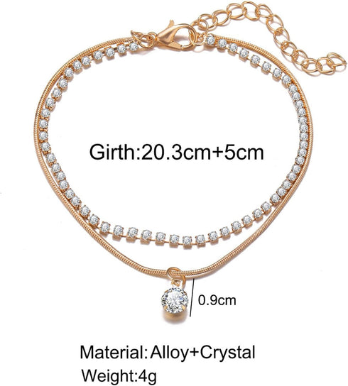 Boho Ankle Bracelets for Women Layered Cubic Zirconia Tennis Anklet Dainty Thin Snake Chain Anklet Summer Beach Rhinestone Charms Ankle Chain Foot...
