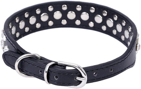 Dogs Kingdom 10"-24" Length Personalized Rhinestone Leather Bling Crystal Pet Dog Cat Collars for Small Medium Breeds Black XL...