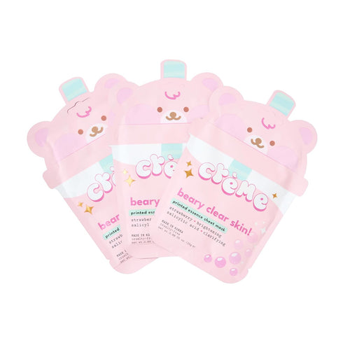 The Crème Shop Boba Bears Beary Clear Skin! Sheet Mask - Brightening, Clarifying with Strawberry Essence and Salicylic Acid for Radiant Glow and S...