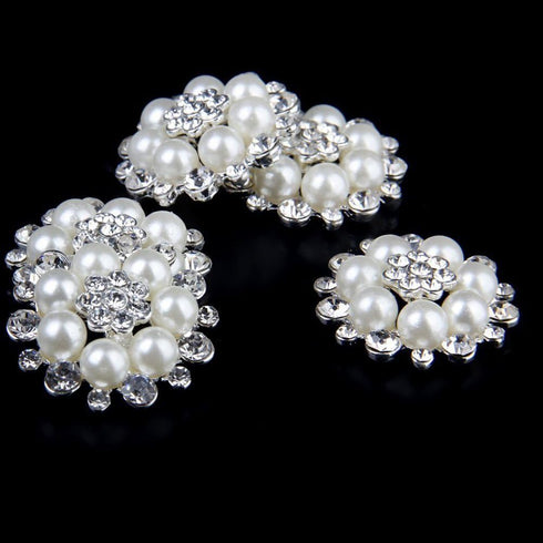 10 Pieces Pearl Rhinestone Buttons, Faux Pearl Snowflake Rhinestones Buttons, Flat Back Flower Rhinestone Buttons Pearl Sew on Clothing Buttons fo...