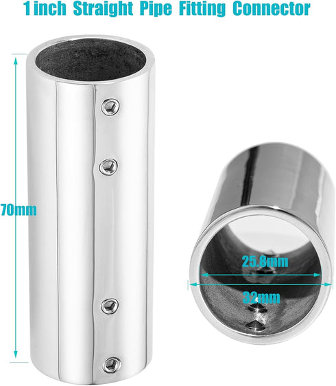 Handrail Straight Pipe Fitting Connector,AICWIOO 1 Inch 316 Stainless Steel Emt 2-Way Tube Connector Heavy Duty Bimini Top Hardware Conduit Connec...