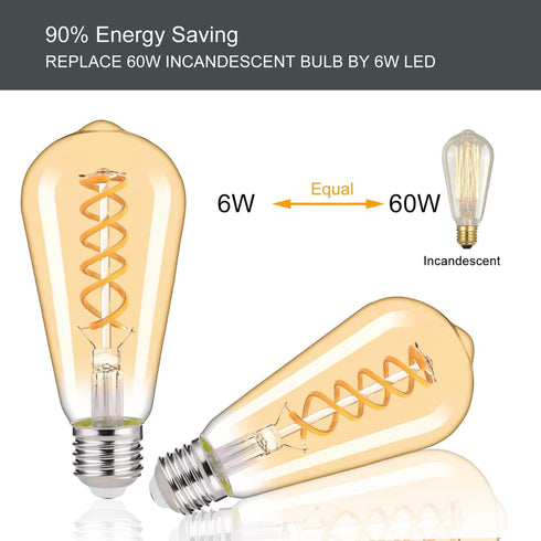 BORT Vintage LED Edison Bulbs, ST58/ST19, Warm White 2500K, 4.5W Antique LED Filament Light Bulbs, Dimmable, 40W Equivalent, 400LM, E26 Standard B...