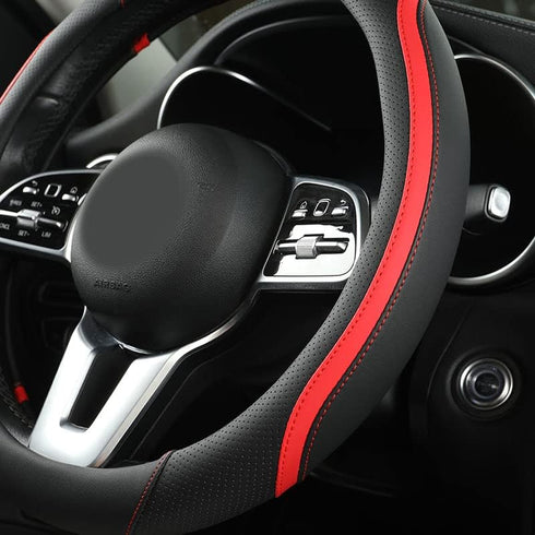 Car Steering Wheel Cover, Leather Steering Wheel Cover Red Universal 14.5-15 Inch Microfiber Leather Anti-Slip Breathable Auto Steering Wheel Cove...