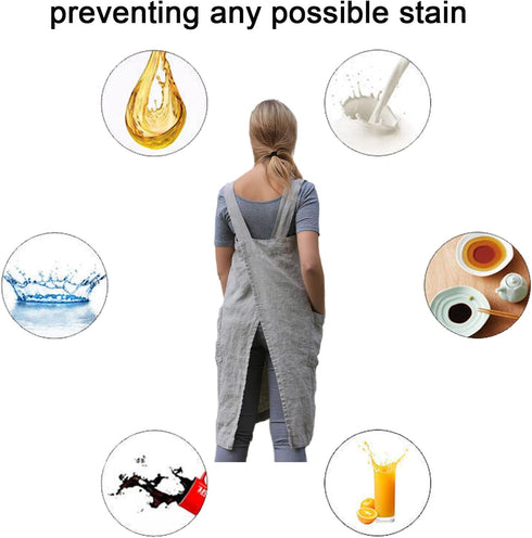 ZQFFB Pinafore Cross Back Apron for Women with Pockets Japanese Smock for Work Gardening Cooking Painting Baking...