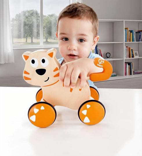 Hape Dante Push and Go | Wooden Push, Release & Go Cat Toddler Toy with Wheels...