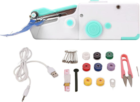 Handheld Sewing Machine, Portable Mini Sewing Machine Hand Held Small Mending Machine Household Tool for Fabrics Clothing Kids Cloth Home DIY Begi...