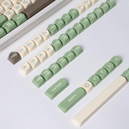 PBT Keycaps 130 Keys, Brown Green Moa Profile Keycaps, Double Shot Cute Round Keycaps for Mechanical Keyboard 61/64/75/84/87/104/108 Layout with K...