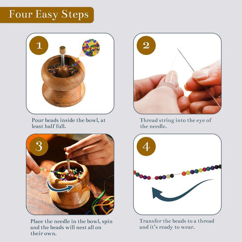 SHOP LC DELIVERING JOY Seed Bead Spinner for Bracelet Making Kit - Clay Beads Spinner with Big Eye Beading Needle and 3 Meter Long Thread Wooden C...