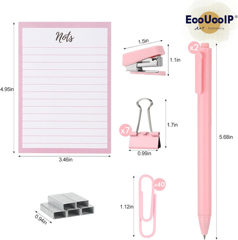 EooUooIP Desk Accessories Binding Set,Practical and Beautiful Pink Office Supplies Set,Stapler Hole Puncher Paper Clips and Ballpoint Pen for Offi...