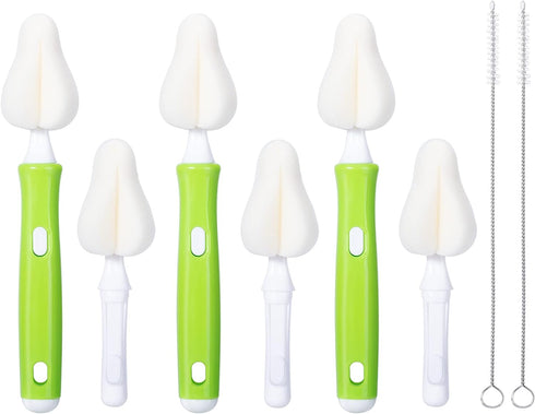 8 Piece Sponge Nipple Bottle Brushes, Baby Bottle Brush with 3 Piece Nipple Cleaner, 3 Piece Replacement Heads and 2 Piece Straw Brushes, Green...