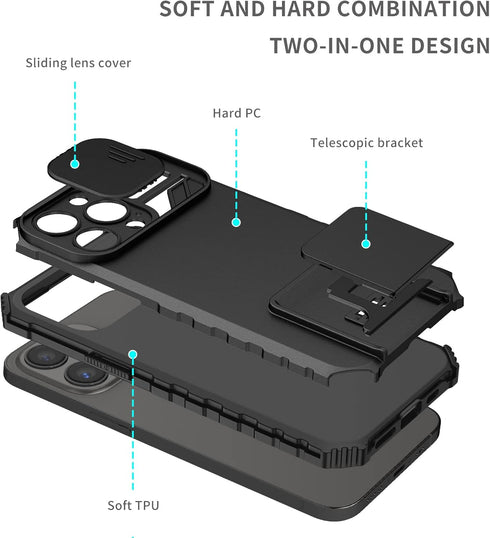 for iPhone 13 Pro Case with Slide Camera Cover, ArmourSilicone TPU Bumper Tough PC Cover with Kickstand, Military Shockproof Absorption Protective...