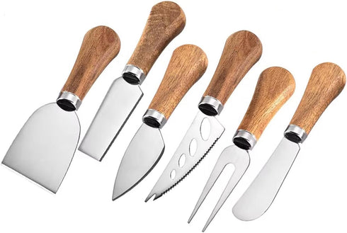 6 Piece Cheese Knives Set with Wooden Handle, Mini Steel Stainless Cheese knife set for Charcuterie anCheese spread, Perfect for Cheese Slicer and...