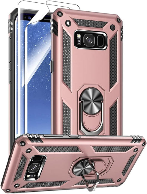 Samsung Galaxy S8 Plus Case with HD Screen Protectors, Androgate Military-Grade Metal Ring Holder Kickstand 15ft Drop Tested Shockproof Cover Case...