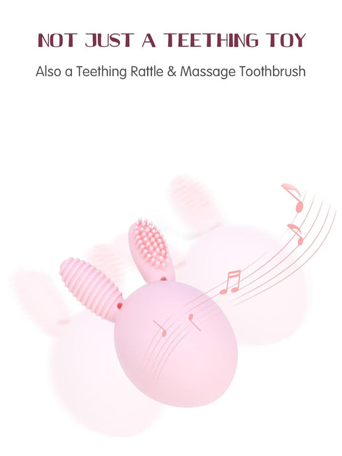 Teether Baby Teething Toy Rabbit Egg Rattle Toy Teething Pain Relief for Babies Boys Girls - Pink...