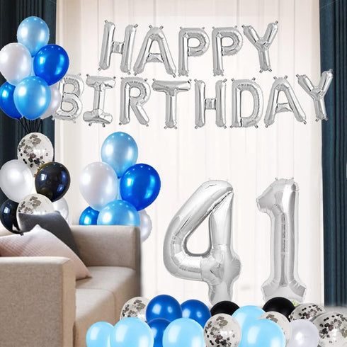 41st Birthday Decorations - 56 Piece Set - Black, Blue, Silver - Adults - Adults, 41st Birthday - Unisex - Balloon Set - Balloons...