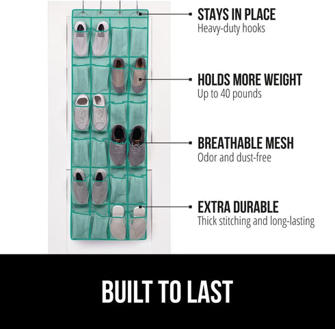 Gorilla Grip Slip Resistant Breathable Space Saving Mesh Large 24 Pocket Shoe Organizer, Up to 40 Pounds, Over the Door, Sturdy Closet Storage Rac...